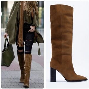 ZARA Faux Brown Suede Over-the-Knee Thigh-High Boots – Size 7